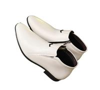 LADFRTYU Men's Cowboy Boots Retro Men Ankle Boots High-top Leather Shoes Non-Slip Motorcycle Zipper Big Size(White,47)