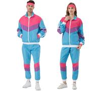 Ladhow 80s 90s Outfit Men Women 80s Tracksuit Retro Windbreaker Set 80s 90s Jogging Suit Outfit Jacket and Trousers Suit for Carnival