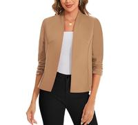 LADI TREND 3/4 Ruched Sleeve Open Front Cardigans Blazer Front Lined Womens UK Blazers Crop Shrug Jackets Smart Cover Up Stretch Outerwear Top Runs Small (Dark Khaki, S)