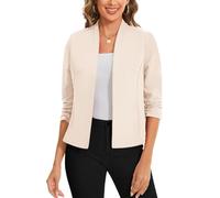 LADI TREND 3/4 Ruched Sleeve Open Front Cardigans Blazer Front Lined Womens UK Regular Fit Blazers Crop Shrug Jackets Smart Cover Up Stretch Outerwear Top Runs Small (Beige XL)