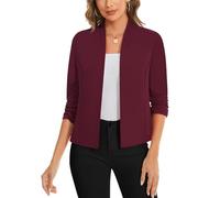 LADI TREND 3/4 Sleeve Front Lined Open Front Cardigans Blazer for Womens UK Suits & Blazers Lightweight Smart Blazers for Opera Theater Parade (Wine Red L)