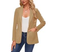 LADI TREND Blazer Women Elegant Suit Notched Lapel Classic Long Sleeve Tailored Jacket Patch Pockets (Khaki XXL)