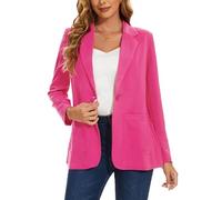 LADI TREND Blazer Women Elegant Suit Notched Lapel Classic Long Sleeve Tailored Jacket Patch Pockets (Pink XXL)