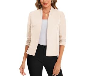 LADI TREND Blazers Lightweight Smart Blazers for Opera Theater Parade 3/4 Sleeve Front Lined Open Front Cardigans Blazer for Womens UK Suits(Beige L)
