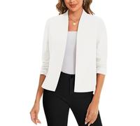 LADI TREND Cardigans Blazers Front Lined 3/4 Sleeve Open Front for Women's UK Suits & Blazer Lightweight Smart Jackets for Parade Opera and Theater (White Beige L)