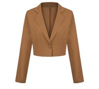 LADI TREND Cropped Blazer for Women Long Sleeves Suit Jackets One Button Trendy Fashionable (Dark Khaki XL)