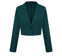 LADI TREND Cropped Blazer Jacket Women Elegant Notched Lapel Long Sleeve Suit Formal Office (Cobalt Green XL)