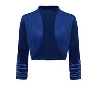 LADI TREND Cropped Cardigan Women Elegant Velvet Bolero Open Front 3/4 Sleeve Cover up Shrug (Royal Blue L)