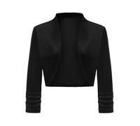 LADI TREND Cropped Cardigans for Women 3/4 Sleeve Shrugs Open Front Bolero Velvet Cover-Up (Black M)