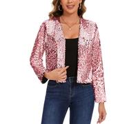 LADI TREND Fully Lined Sequin Shrug Bolero Glitter Cardigan Jackets Long Sleeve Cropped Top Open Front Jacket Weddings Cocktail Parties and Nights Out (Pink XXL)