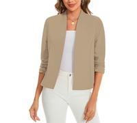 LADI TREND Ladies 3/4 Sleeve Khaki Blazers Open Front Lightweight Summer Cardigan Business Outerwear Washable Jackets Night Out Dress Top Award Ceremonies (Khaki XL)