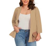 LADI TREND Ladies 3/4 Sleeve Plus Size Summer Jackets Lightweight Half Lined Beige Job Breathable Casual Womens Stretch Outerwear Blazers (Beige 4XL)