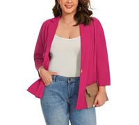 LADI TREND Ladies 3/4 Sleeve Plus Size Summer Lightweight Jackets Half Lined Dark Bule Stretch Outerwear Womens Casual Job Breathable Blazers (Hot Pink 2XL)