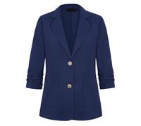 LADI TREND Ladies Chic 3/4 Ruched Sleeve Cotton Linen Lightweight Blazer Summer Cocktails Parties Jacket Suits Engagement Outerwear Top (Navy L)