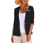 LADI TREND Ladies Cotton Linen Blazers with Pockets Long Sleeve Summer Lightweight Womens UK Balzers Jackets for Proms Gala Events (Black M)