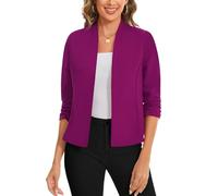LADI TREND Ladies Darkmagenta Open Front Blazers 3/4 Sleeve Cardigan Business Outerwear Night Out Dress Top Summer Lightweight Washable Jackets Award Ceremonies (Darkmagenta XL)