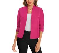 LADI TREND Ladies Hot Pink Open Front Blazers 3/4 Sleeve Cardigan Business Outerwear Night Out Dress Top Summer Lightweight Washable Jackets Award Ceremonies (Hot Pink XL)