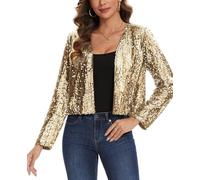 LADI TREND Ladies Long Sleeves Cropped Fully Lined Sequin Cardigans Open Front Top Bolero Shrugs Sweater for Glee Feast Show Cocktail Parties (Yellow XL)