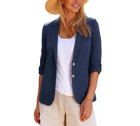 LADI TREND Ladies Notched Lapel Long Sleeve Balzers Linen Jakcets Half Lined Casual Daily Outerwear for Gala Events Proms (Navy Blue M)