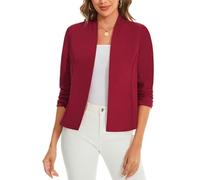 LADI TREND Ladies Open Front Red Blazers 3/4 Sleeve Cardigan Business Outerwear Night Out Dress Top Summer Lightweight Washable Jackets Award Ceremonies (Red XL)