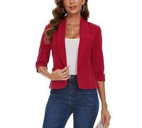 LADI TREND Ladies Pockets Jackets Open Front Blazer Coat Tailored Elegant Suit Jacket (Red S)