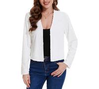 LADI TREND Ladies Sequin Shrugs Cardigans Cropped Long Sleeves Sweater Fully Lined Bolero Open Front Top for Glee Cocktail Feast Show Parties (White L)