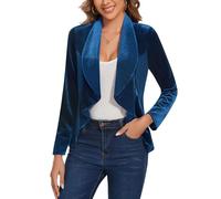 LADI TREND Ladies Velour Blazer Ruffle Trim Long Sleeve Front Open Classic Fit for Social Professional Events (Blue S)