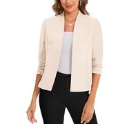 LADI TREND Lightweight Blazers Smart Blazers for Opera Theater Parade 3/4 Sleeve Front Lined Open Front Cardigans Blazer for Womens UK Suits(Beige L)