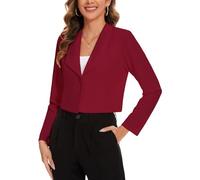 LADI TREND Notch Lapel red Cropped Blazer for Women, Long Sleeve Jacket with One Button for Business and Social Events (Red L)