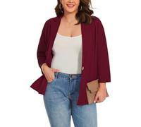 LADI TREND Plus Size Wine Red Blazers Lightweight Blazer Jacket for Women 3/4 Sleeve Business Half Lined with Inset Pockets Burgundy Suits (Wine Red XL)