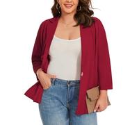 LADI TREND Red Summer Lightweight Blazer Jacket for Women Half Lined 3/4 Sleeve Day to Nigh Plus Size Business Blazers Suits Button Down Inset Pockets (Red 5XL)