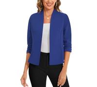 LADI TREND Ruched Sleeve Breathable Open Front Front Lined Cardigan Jackets for Casual Business Suits Wedding Women Lightweight Summer Blazers(Blue S)