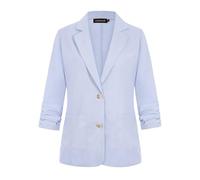 LADI TREND Stylish 3/4 Ruched Sleeve Cotton Linen Blazer Jackets with Buttons Pockets Ladies Women UK Summer Suits (Light Blue XL)