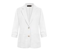 LADI TREND Stylish Ladies 3/4 Ruched Sleeve Cotton Linen Blazer Jackets with Buttons Pockets Suits Summer Jackets Women UK Blazers (White XXL)