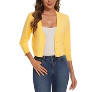 LADI TREND Summer Cardigan for Women Vintage 50s Bolero Shrug Cropped Length Cardigan (Yellow L)