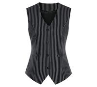 LADI TREND Waistcoat Vest for Women Fully Lined V-Neck Button Down Formal Fitted Dressy Suit Vest Coat with Pockets, Black Stripes, Large