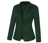 LADI TREND Women Long Sleeve Blazer One Button Jacket Lapel Suit Plain Work Office Tops (Dark Green L)