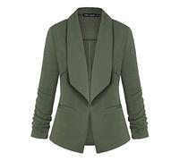 LADI TREND Women Stretch Jacket Suit 3/4 Ruched Sleeve Open Front Blazer Jackets (Army Green L)