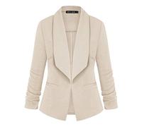 LADI TREND Women Stretch Jacket Suit 3/4 Ruched Sleeve Open Front Blazer Jackets (Beige L)