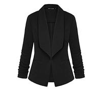 LADI TREND Women Stretch Jacket Suit 3/4 Ruched Sleeve Open Front Blazer Jackets (Black L)