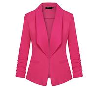 LADI TREND Women Stretch Jacket Suit 3/4 Ruched Sleeve Open Front Blazer Jackets (Dark red L)