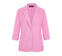 LADI TREND Womens 3/4 Ruched Sleeve Cotton Linen Blazer Jackets Lightweight Elegant Suits Summer Outerwear Gala Events (Pink L)