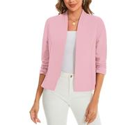 LADI TREND Women's 3/4 Ruched Sleeve Lightweight Summer Blazers Open Front Breathable Cardigan Casual Business Suits Jackets Graduations (Pink XL)