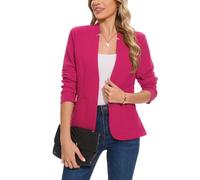 LADI TREND Women's Blazer Long Sleeve Notched Collar Button Front Blazers Casual Work Office Suit Jacket with Pockets, Hot Pink, XL