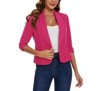 LADI TREND Womens Blazer Open Front Suit Jacket 3/4 Ruched Sleeve Blazers Casual Cardigan Outerwear with Patch Pockets