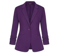 LADI TREND Womens Casual Blazer Suit One Button Jacket Blazers Notched Lapel Workwear Elegant 3/4 Ruched Sleeve Classic Formal(Purple M)