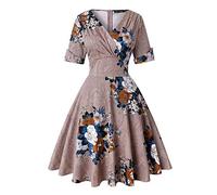 LADI TREND Women's Classy Vintage Floral Hepburn Style 1940's Rockabilly Evening Dress (Floral_Brown M)