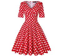 LADI TREND Women's Classy Vintage Floral Hepburn Style 1940's Rockabilly Evening Dress (Polka Dots_Red M)
