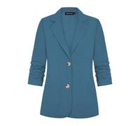 LADI TREND Womens Elegant 3/4 Ruched Sleeve Cotton Linen Blazer Jackets Lightweight Suits Summer Outerwear Versatile Gala Events (Blue L)