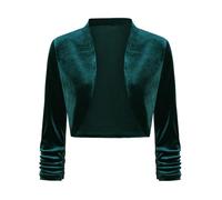 LADI TREND Women's Elegant 3/4 Sleeve Velvet Cardigan Bolero Shrug Lightweight Cover Up (Dark Green XL)